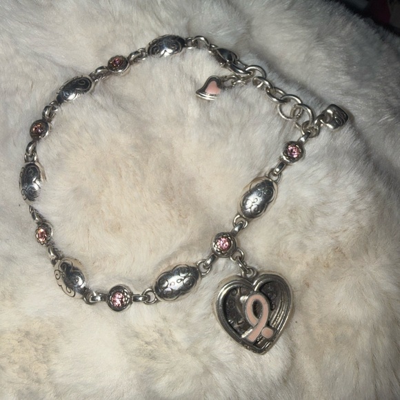 Brighton Silver Plated Cancer Aware Bracelet with Pink Accents and Heart Charm - Picture 8 of 11
